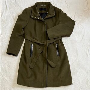 Vero Moda Olive Trench Coat with Black Details and Belted Waist. 3/4 length.